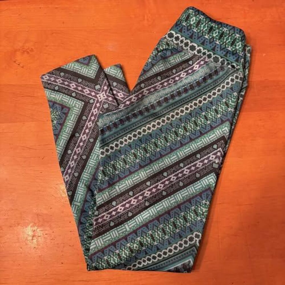 Prana Leggings Blue Green Geometric Boho Yoga Pilates Work Out Festival Women S